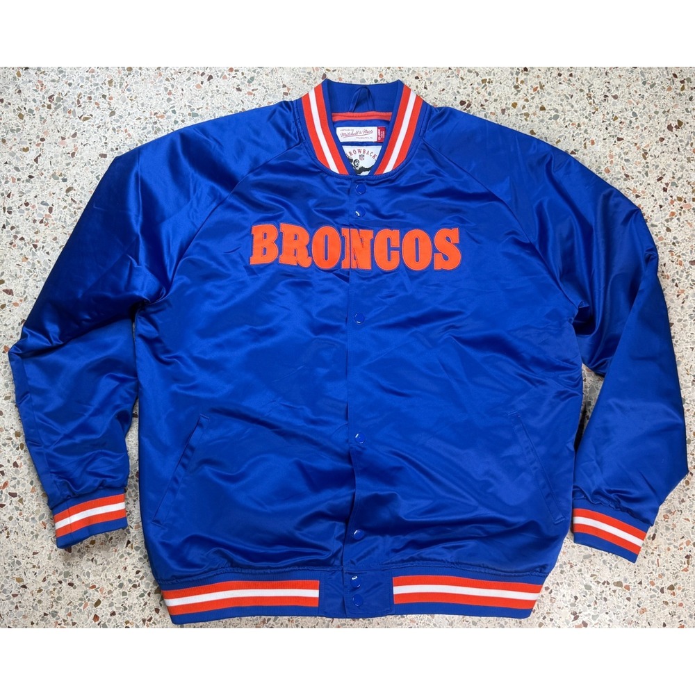 Mitchell & Ness Throwback NFL Denver Broncos Button Up Bomber Jacket Size 2XL